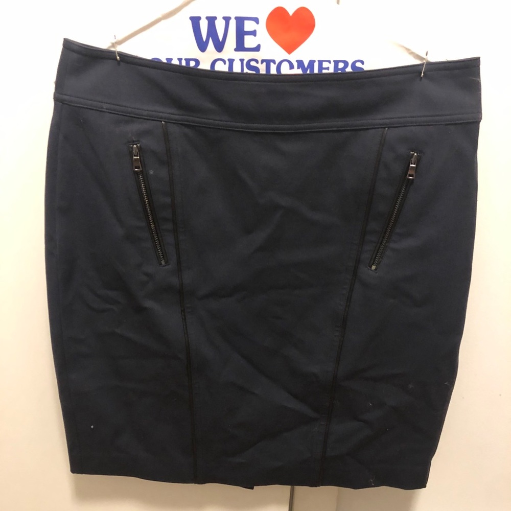 Navy Ann Taylor Skirt w/ Black Faux Leather Detail